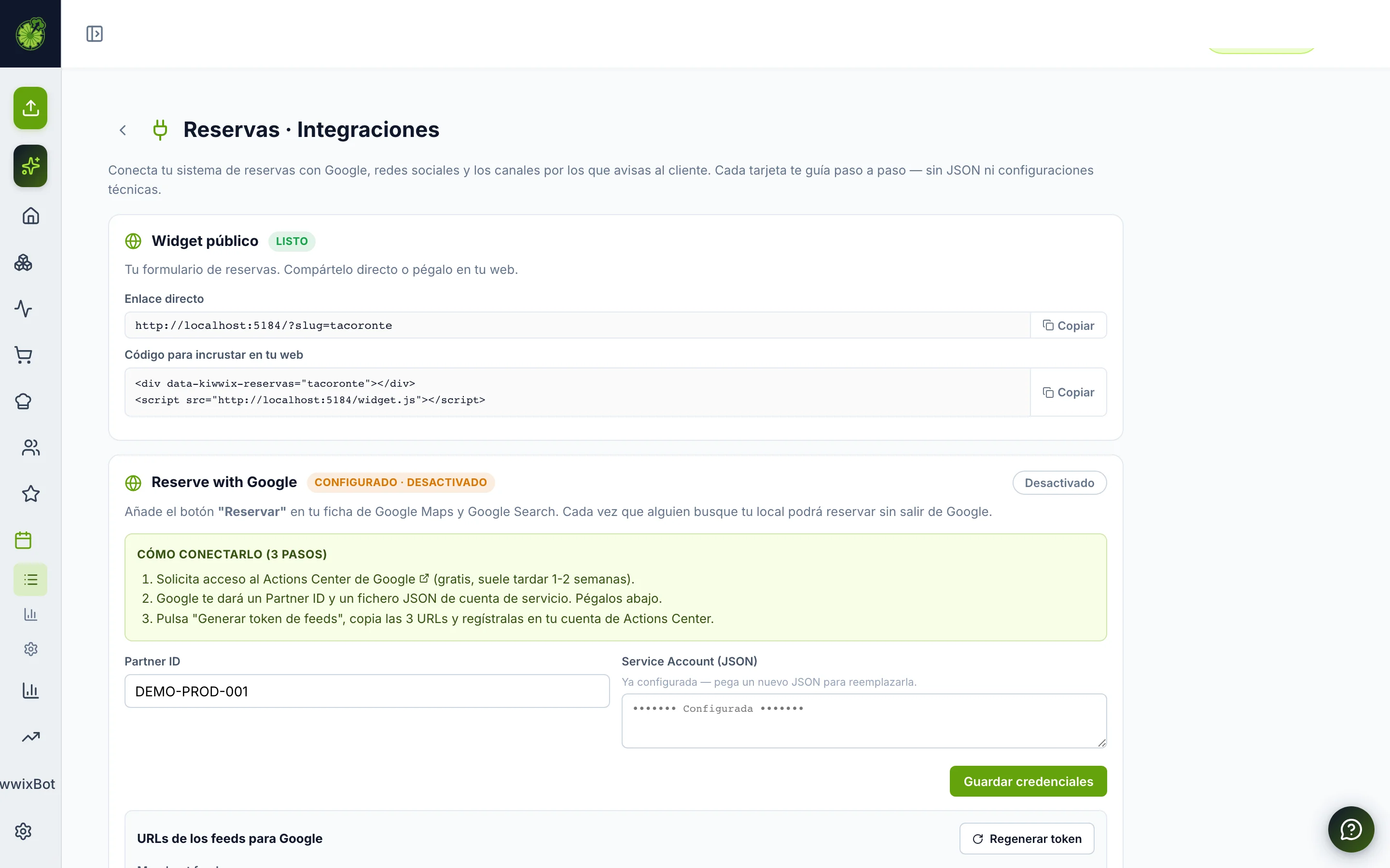 Integraciones (Google Reserve)