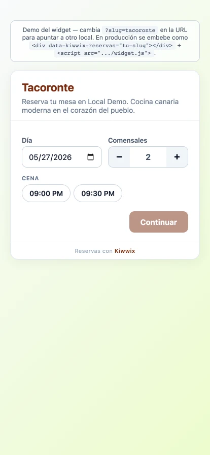 Widget público que ve el cliente