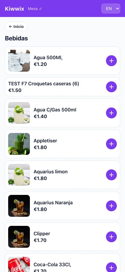 Productos con foto, precio y botón añadir